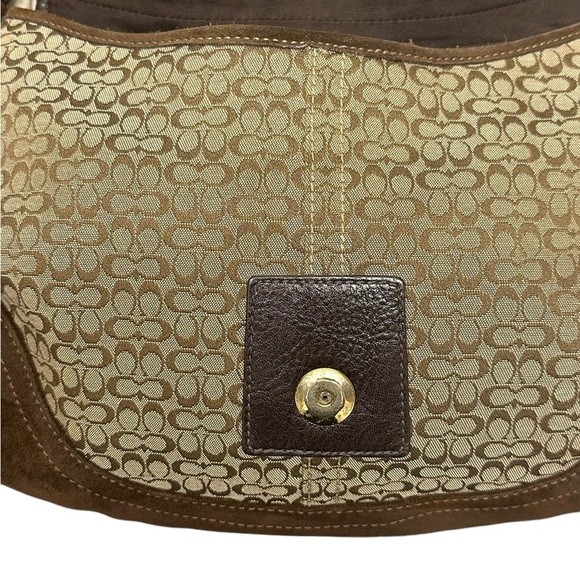 Coach Vintage #6808 Signature Soho Brown Jacquard/Suede Flap Logo Hobo Bag - Picture 13 of 16
